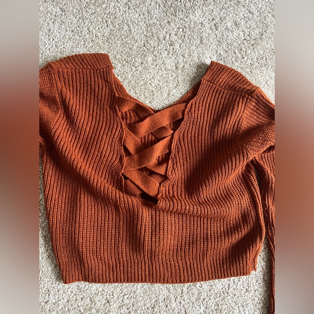 Burnt Orange Open Back Knit Sweater